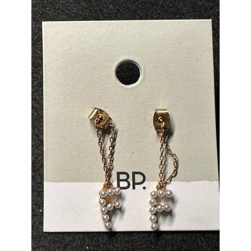 BP. Pearl Cluster Letter F Initial Dangle Earrings Gold Tone NWT New Boho Gift